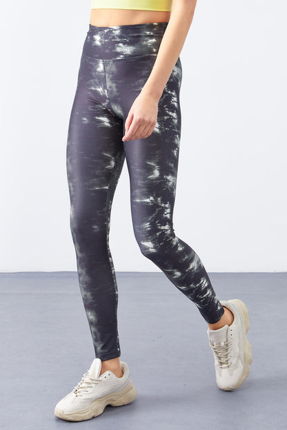 Green High Waist Batik Pattern Slim Fit Tapered Leg Women's Tights - 94551