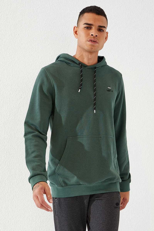 Green Kangaroo Pocket Standard Fit Hooded Men's Sweatshirt - 87872