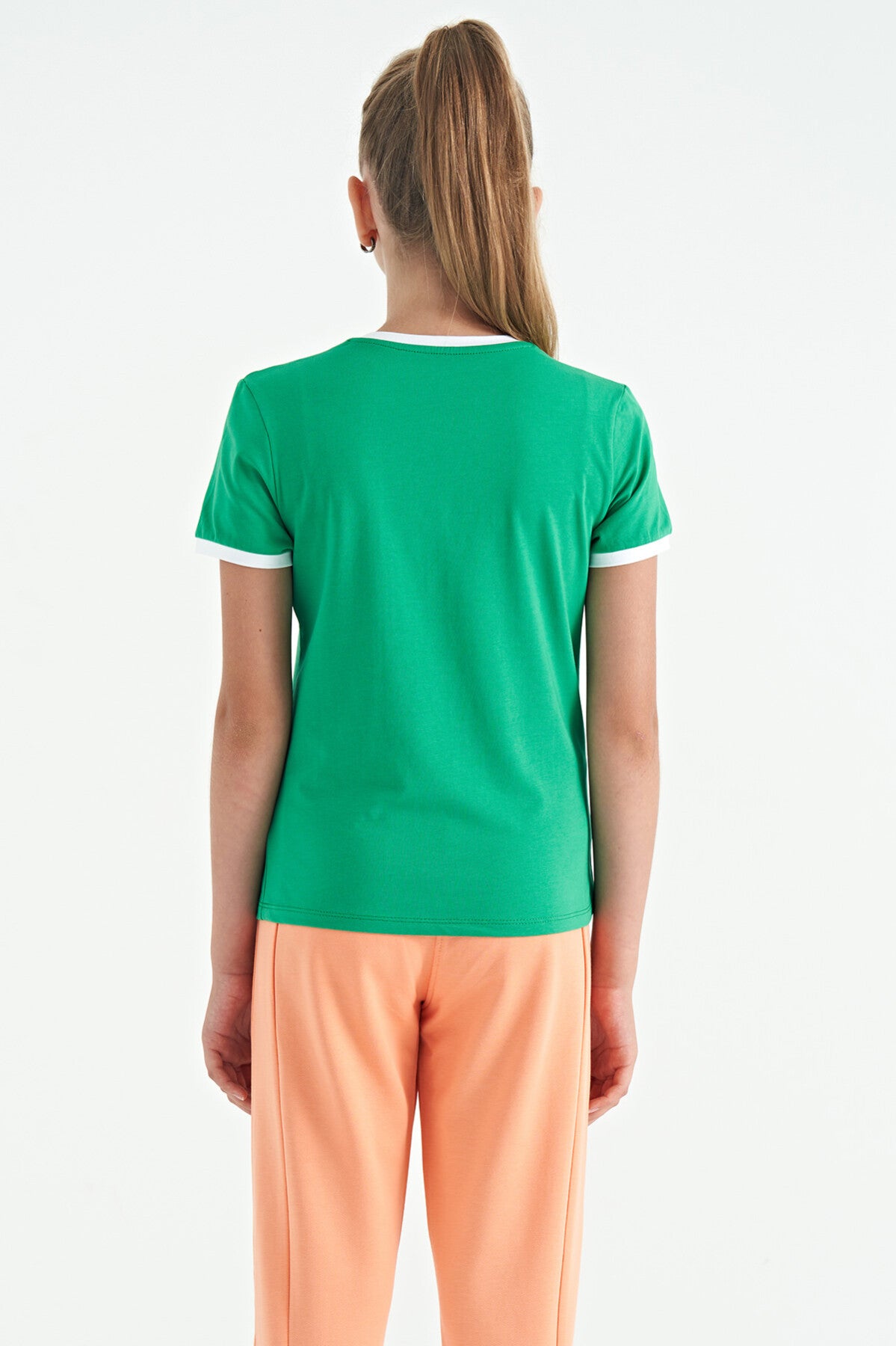 Green Minimal Print O Neck Comfort Fit Short Sleeve Girls T-Shirt - 75110