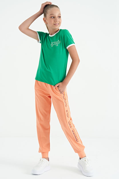 Green Minimal Print O Neck Comfort Fit Short Sleeve Girls T-Shirt - 75110