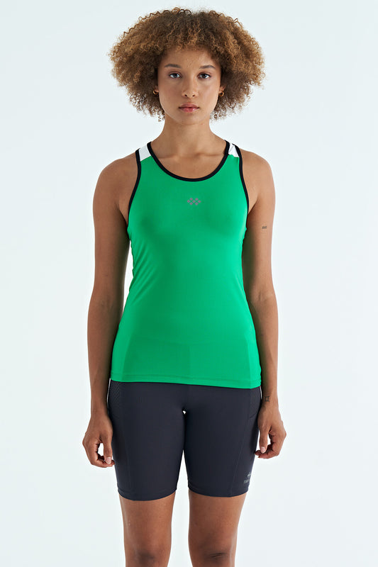 Green Back Detailed Print Standard Cut Women's Singlet - 97269