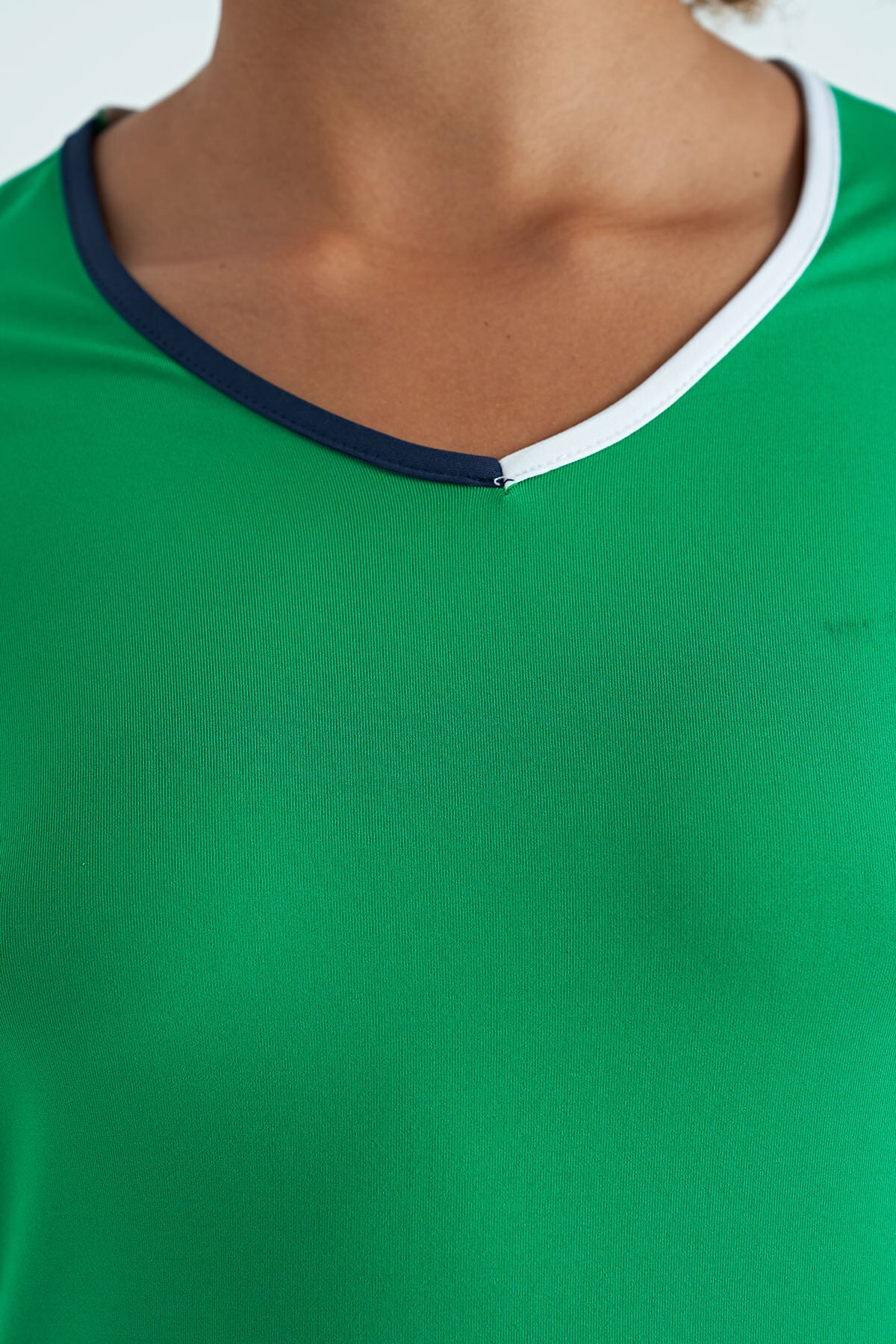 Green V Neck Standard Fit Short Sleeve Women's Sport T-Shirt - 97268
