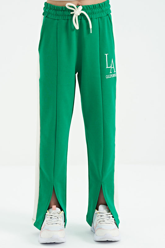 Green Writing Embroidered Detailed Laced Relax Fit Girls Tracksuit Bottom - 75121