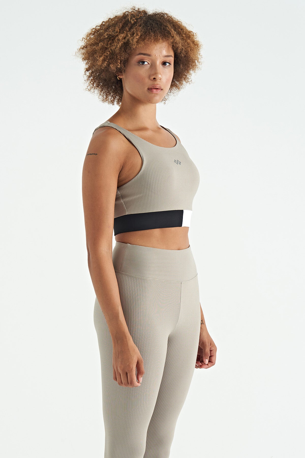 Olive Green Color Block Logo Print Slim Fit Striped Women's Bustier - 97275