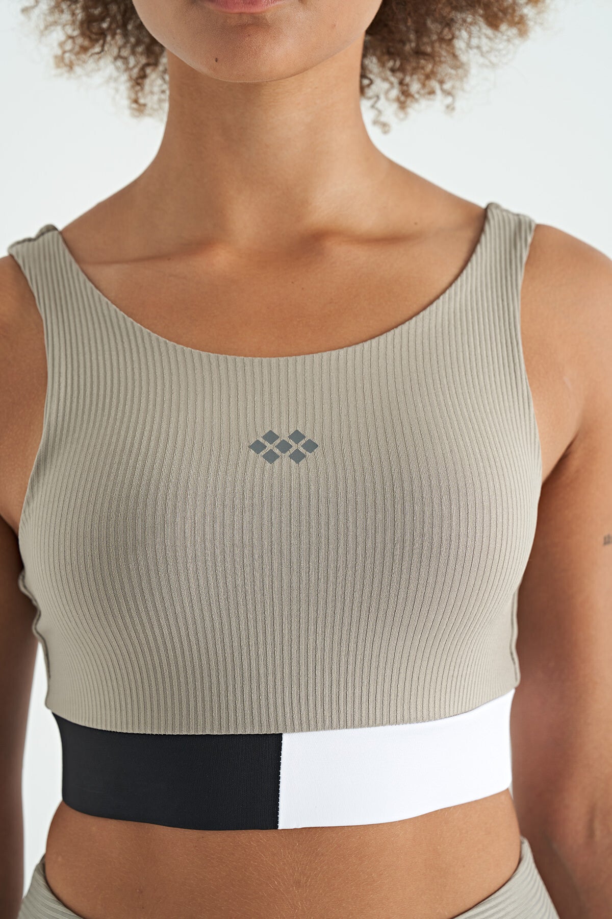 Olive Green Color Block Logo Print Slim Fit Striped Women's Bustier - 97275