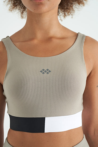 Olive Green Color Block Logo Print Slim Fit Striped Women's Bustier - 97275