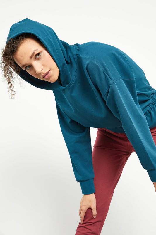 Emerald Waist Gathered Hooded Women's Oversize Sweatshirt - 97159