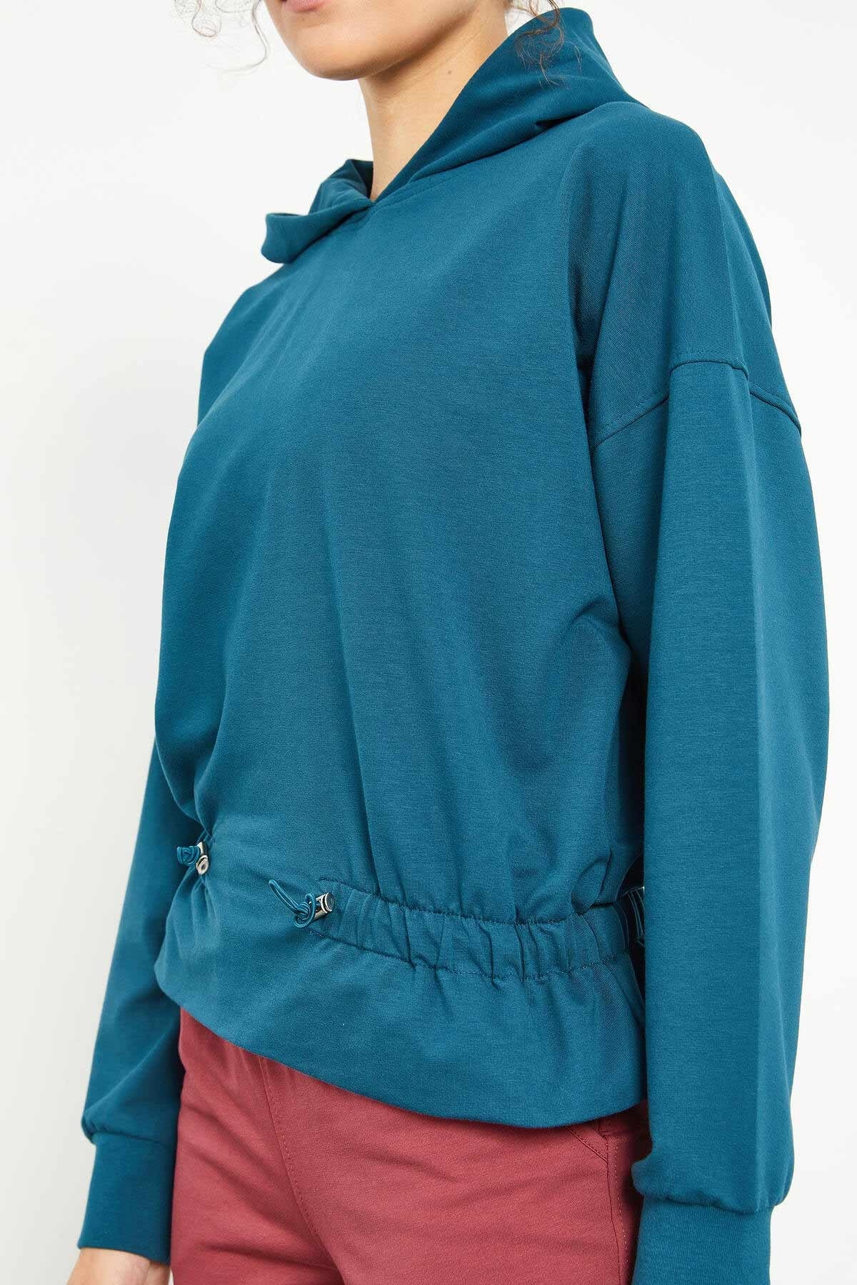 Emerald Waist Gathered Hooded Women's Oversize Sweatshirt - 97159