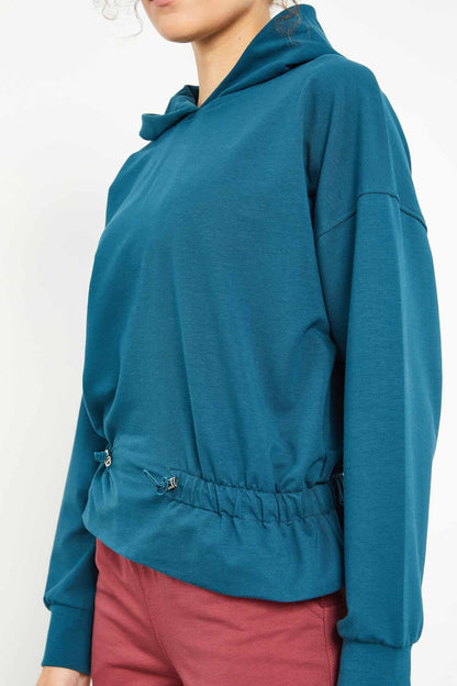 Emerald Waist Gathered Hooded Women's Oversize Sweatshirt - 97159