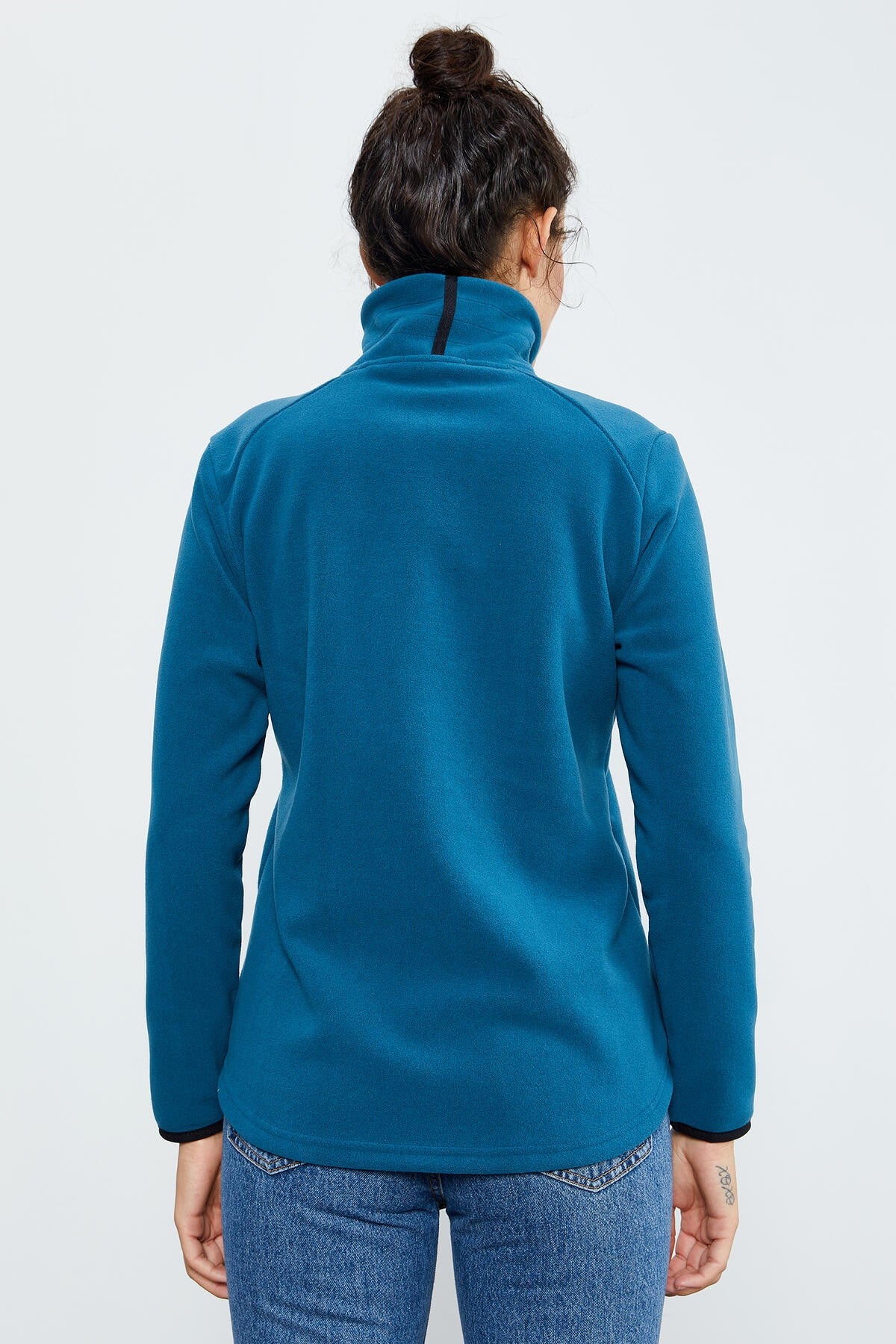 Emerald Green Stand-Up Collar Zippered Comfort Fit Women's Fleece Sweatshirt - 97173