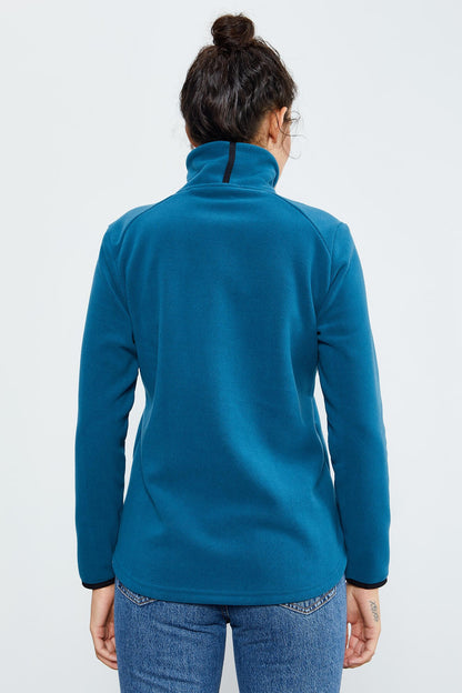 Emerald Green Stand-Up Collar Zippered Comfort Fit Women's Fleece Sweatshirt - 97173