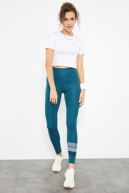 Emerald High Waist Printed Slim Fit Tapered Leg Women's Tights - 94544