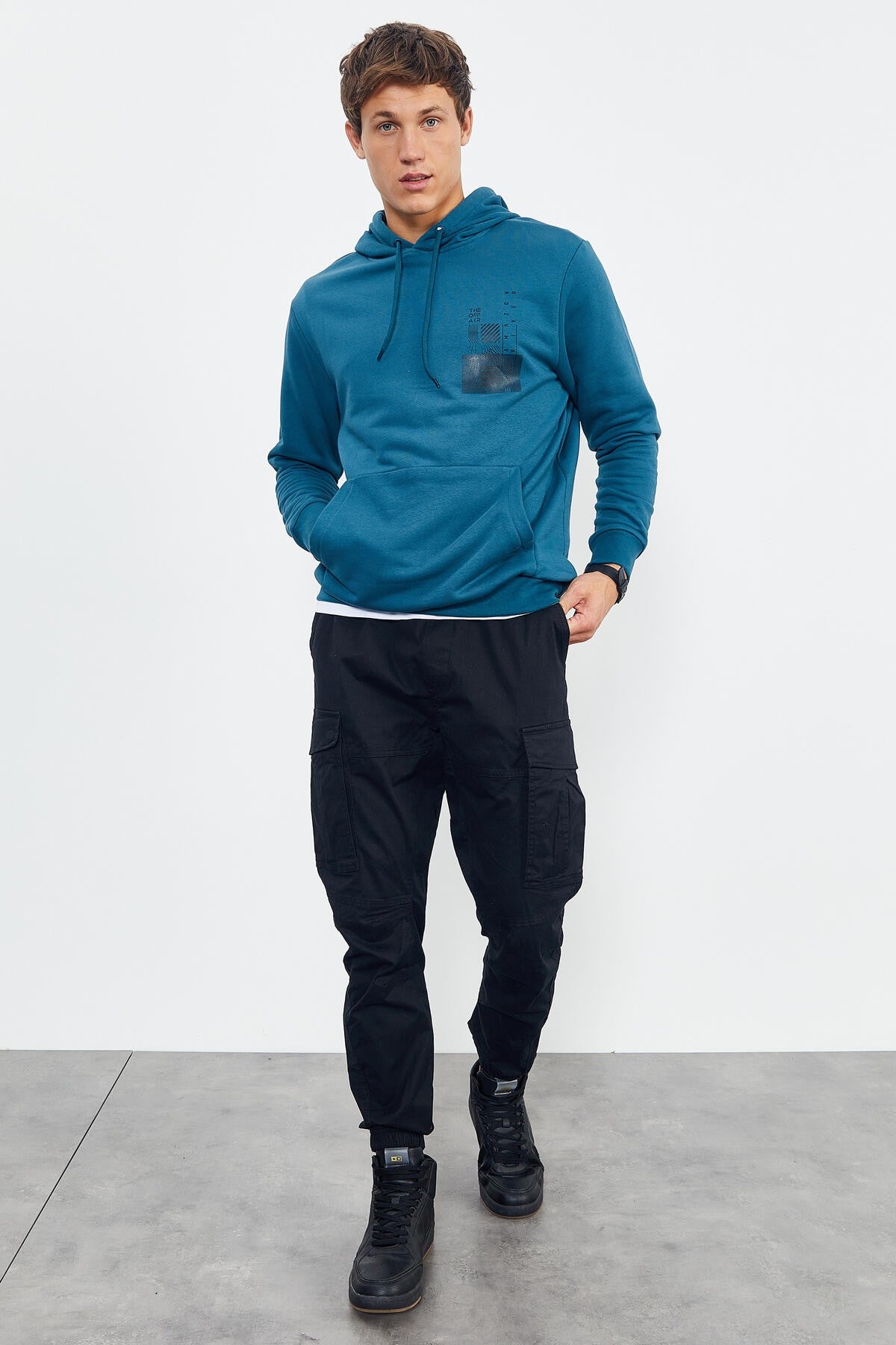 Emerald Front and Back Print Comfort Fit Men's Hooded Sweatshirt - 88017
