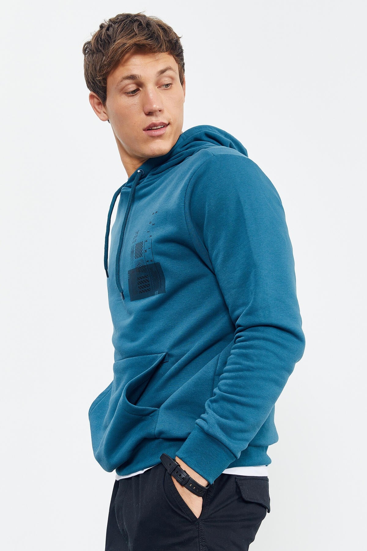 Emerald Front and Back Print Comfort Fit Men's Hooded Sweatshirt - 88017