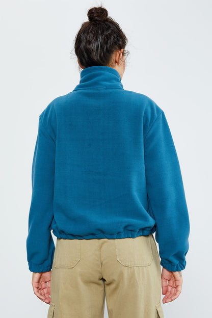 Emerald Half Zipper Skirt with Gathered Hem Women's Polar Oversize Sweatshirt - 97171