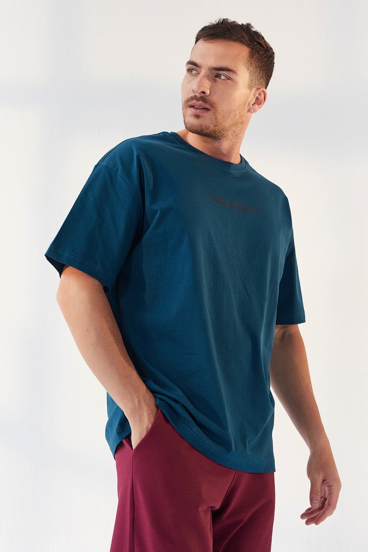 Emerald Print O Collar Men's Oversize T-Shirt - 87984