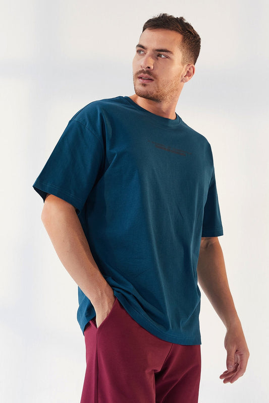 Emerald Print O Collar Men's Oversize T-Shirt - 87984