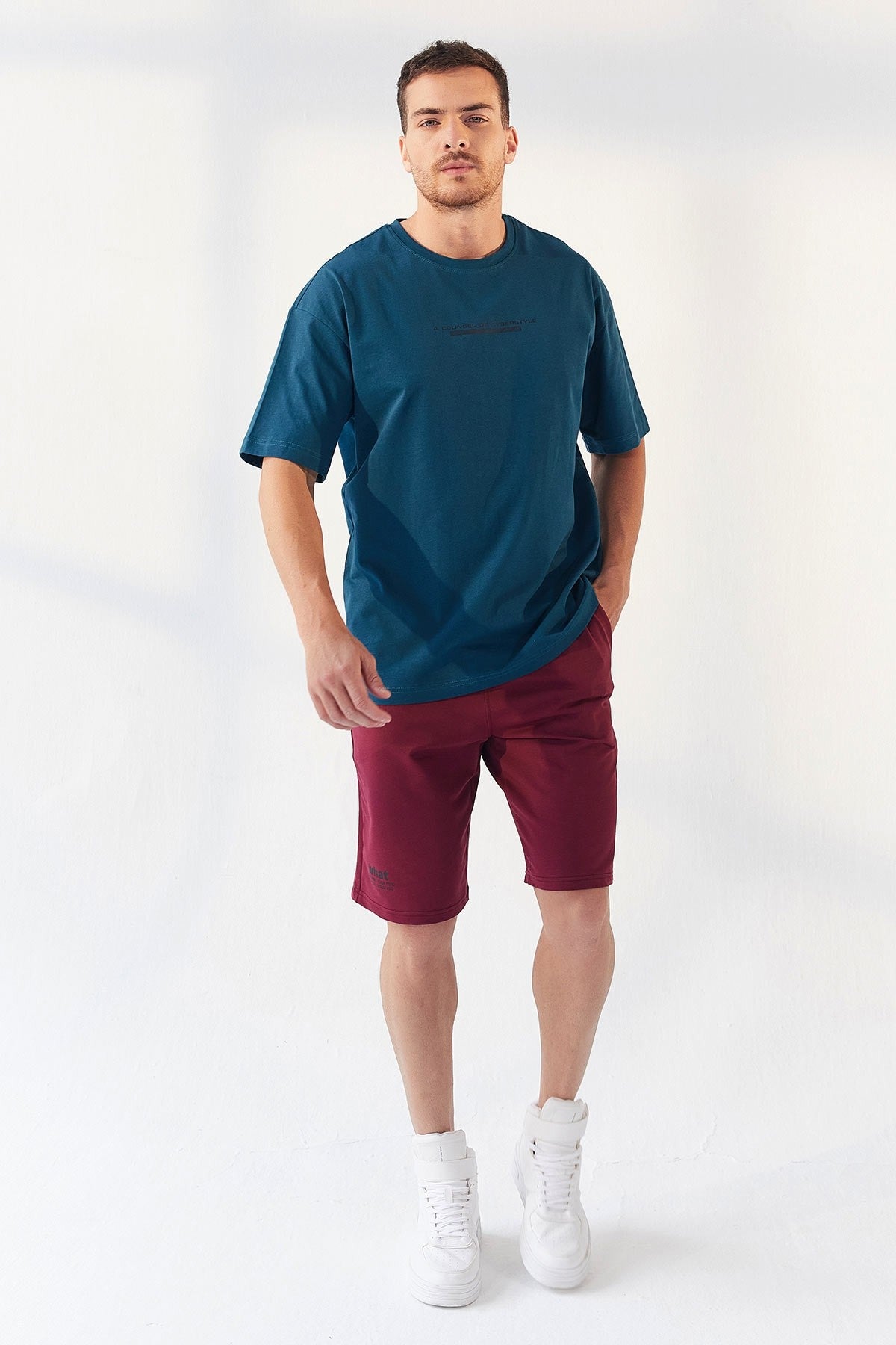 Emerald Print O Collar Men's Oversize T-Shirt - 87984
