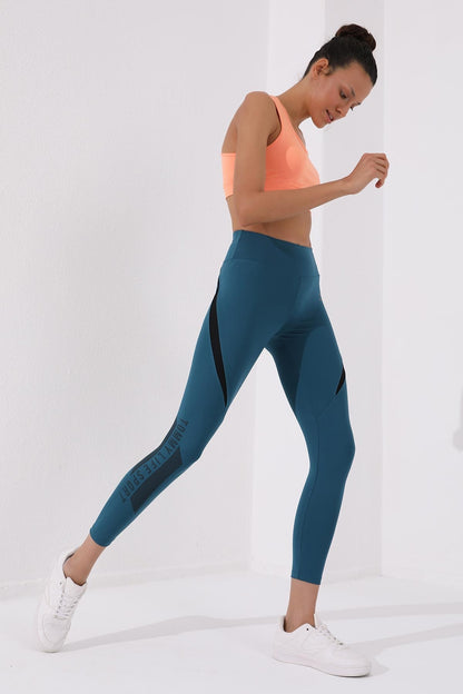 Emerald Print High-Waisted Scuba Fabric Tapered Leg Women's Tights - 94539