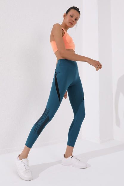 Emerald Print High-Waisted Scuba Fabric Tapered Leg Women's Tights - 94539