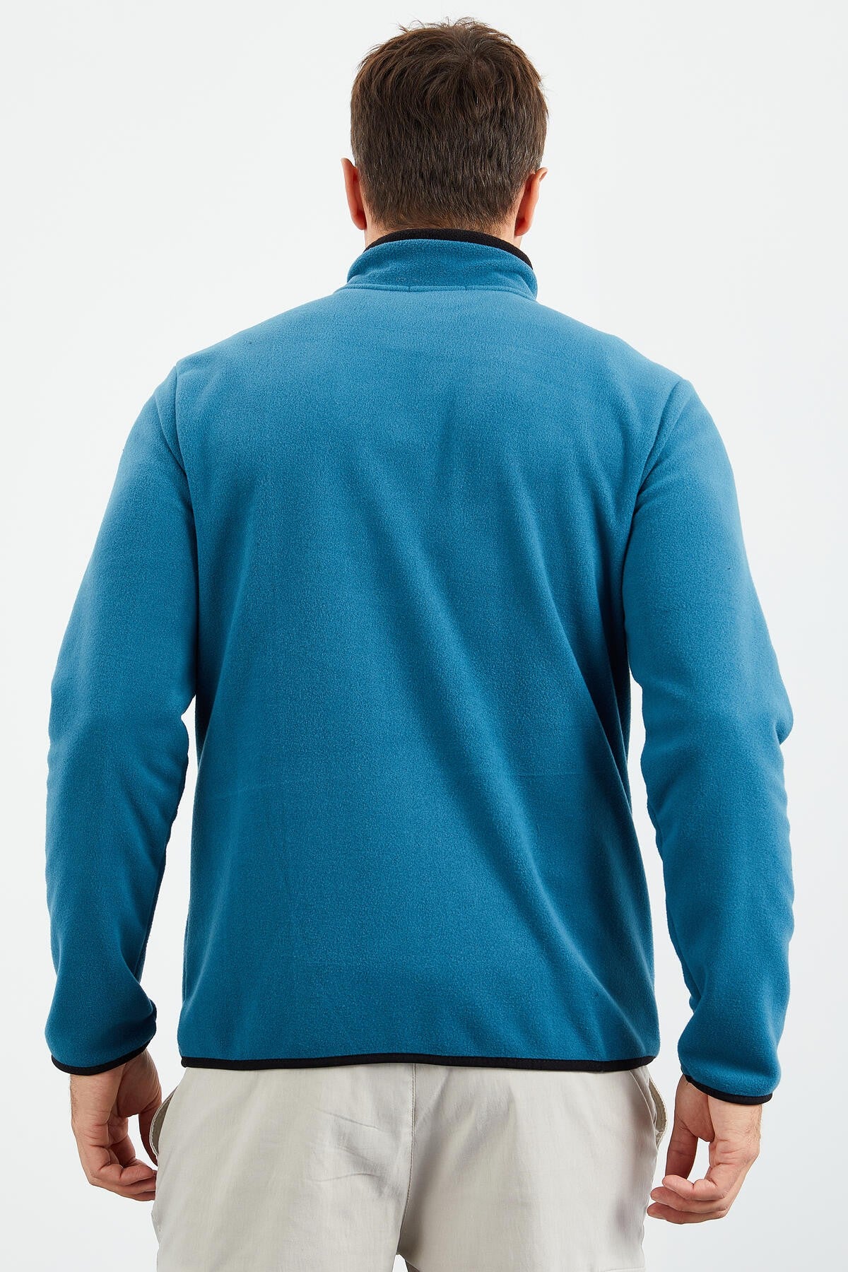 Emerald Green Embroidered High Collar Zippered Standard Fit Men's Sweatshirt Fleece - 87992