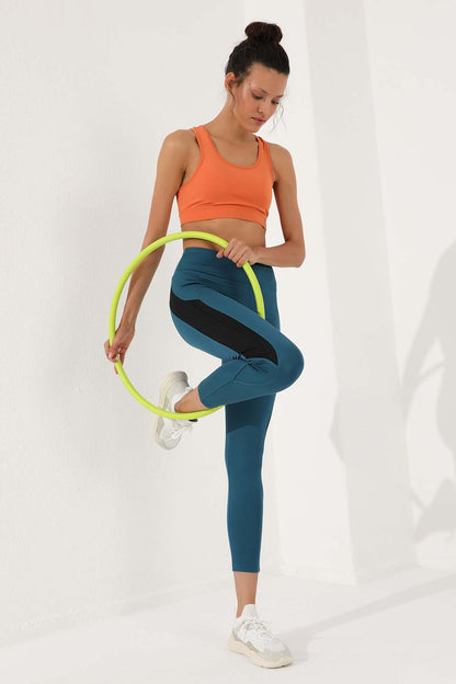 Emerald High Waist Band Detailed Slim Fit Tapered Leg Women's Tights - 94541
