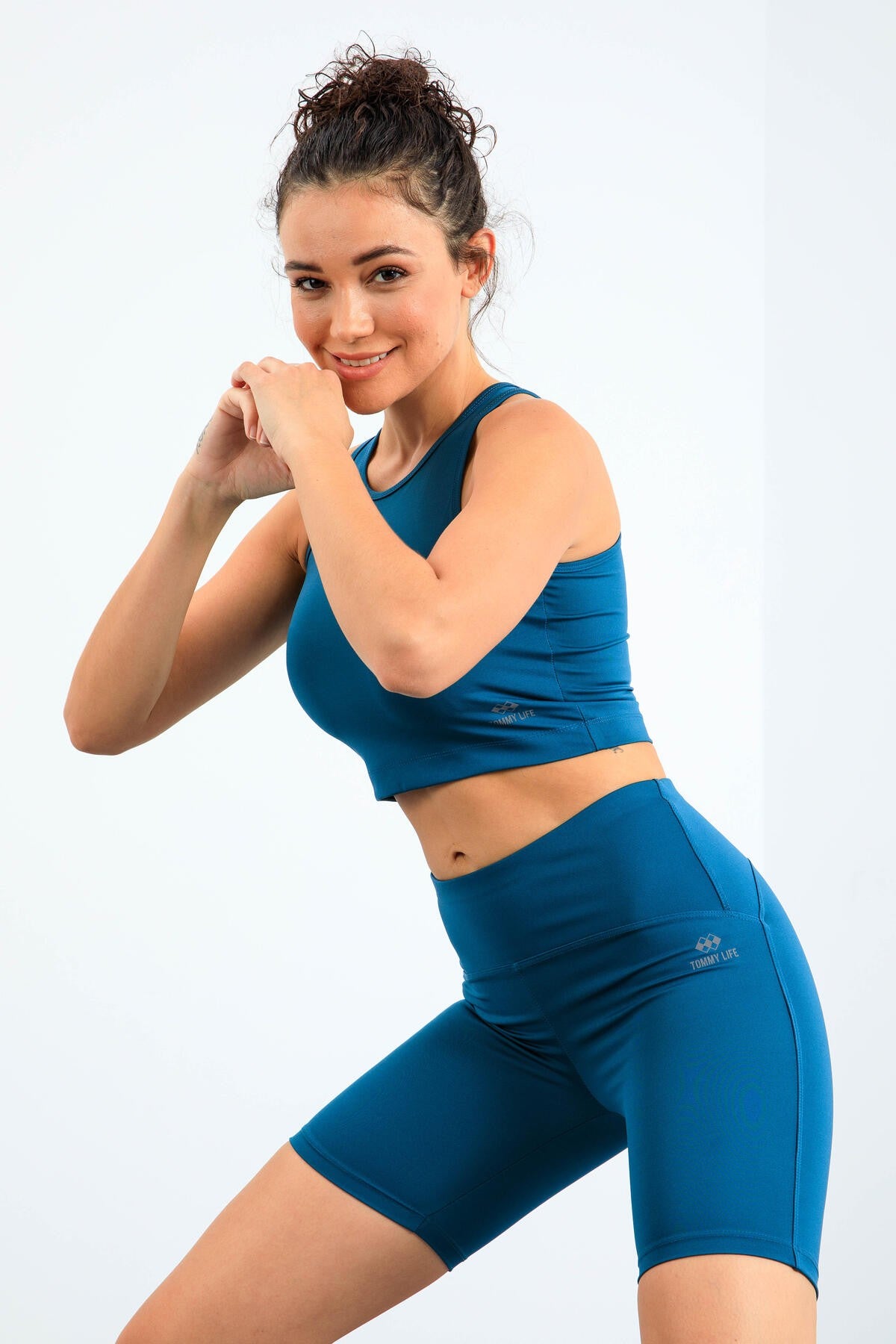 Emerald High Waist Wrap-up Slim Fit Crop Biker Women's Tights Set - 95302