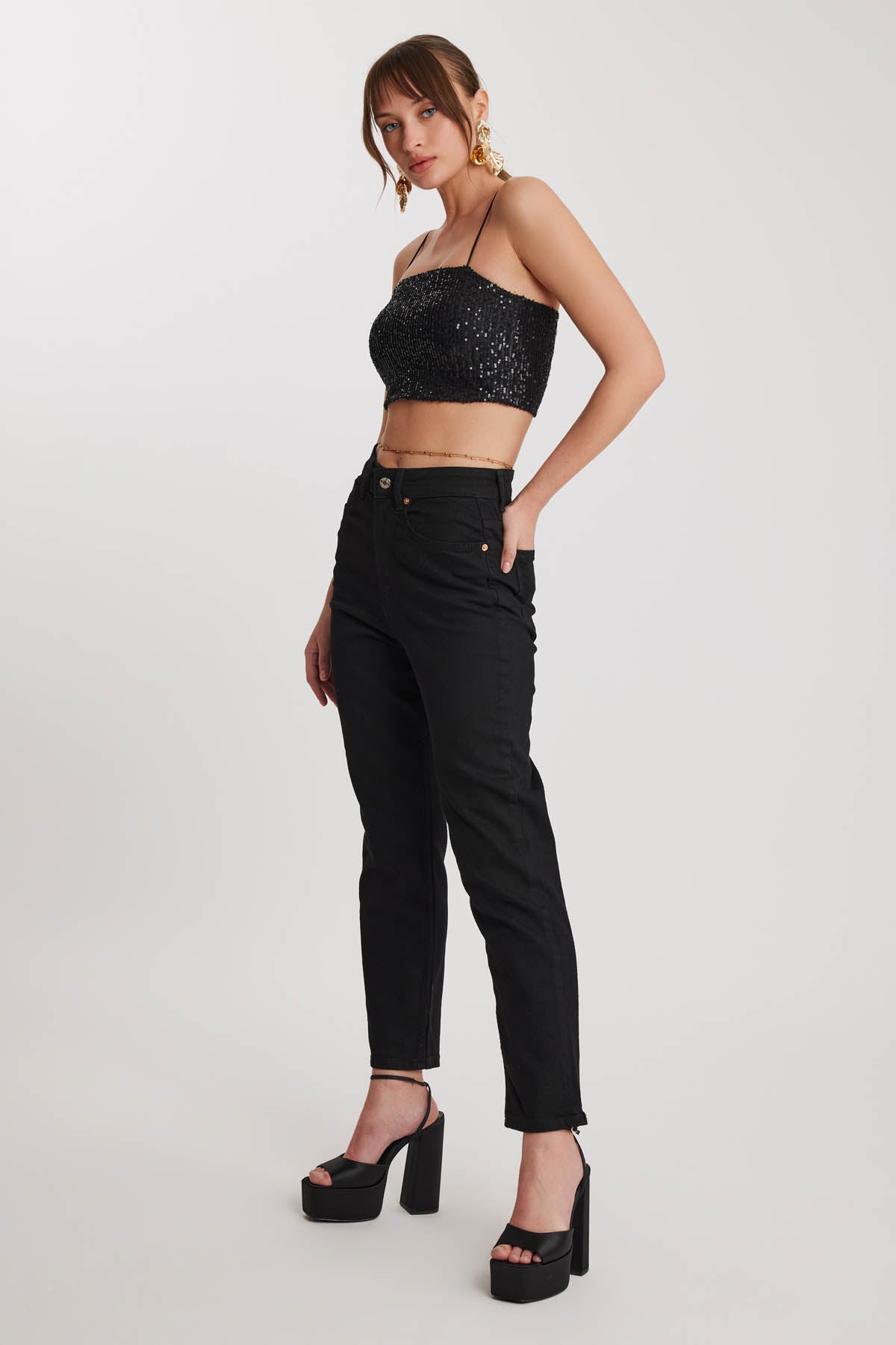 STRAIGHT FIT JEANS BLACK WITH SUTURES