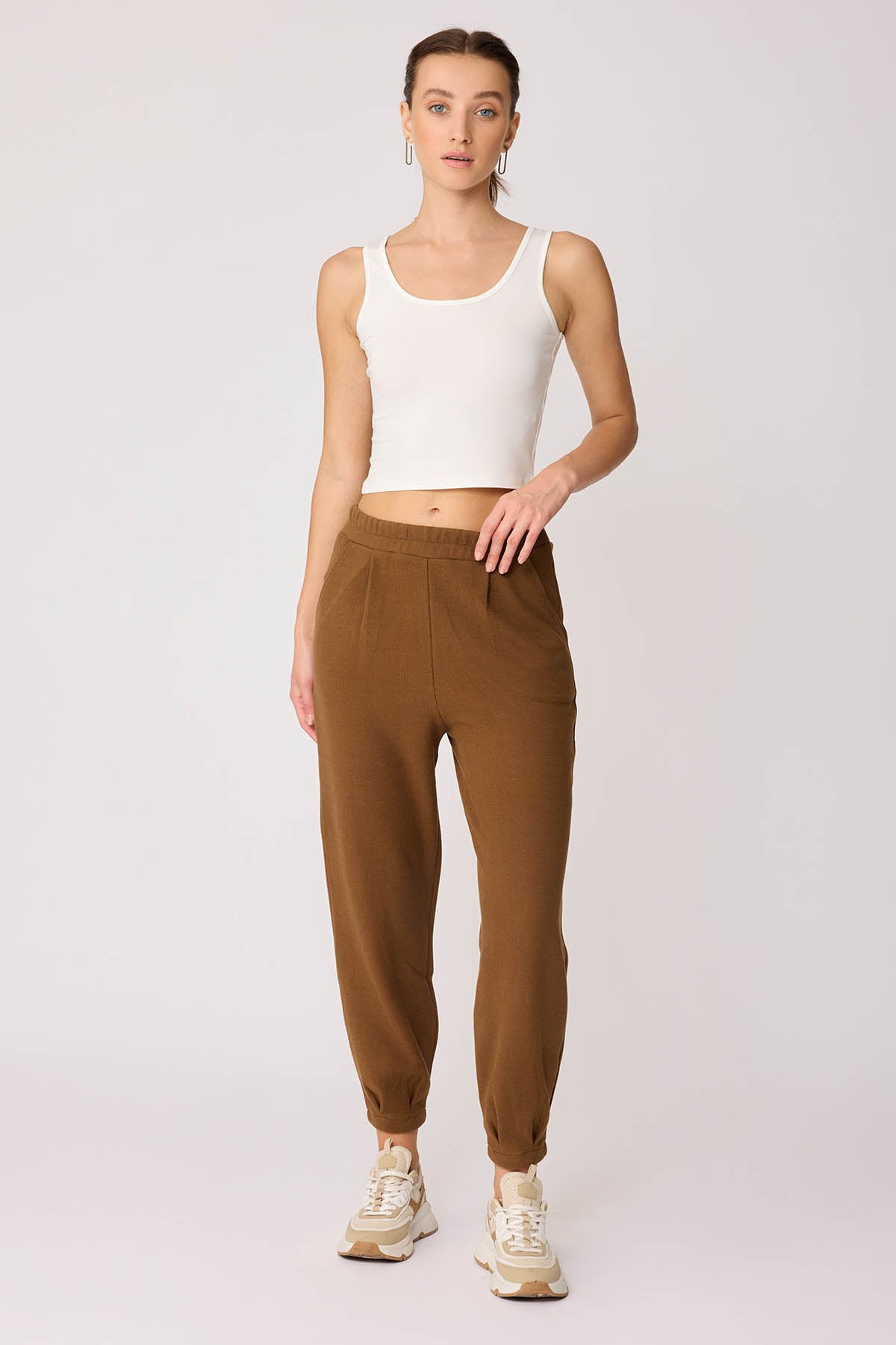 TRACKSUIT TROUSERS WITH PLEATED CUFFS & ELASTANE WAIST