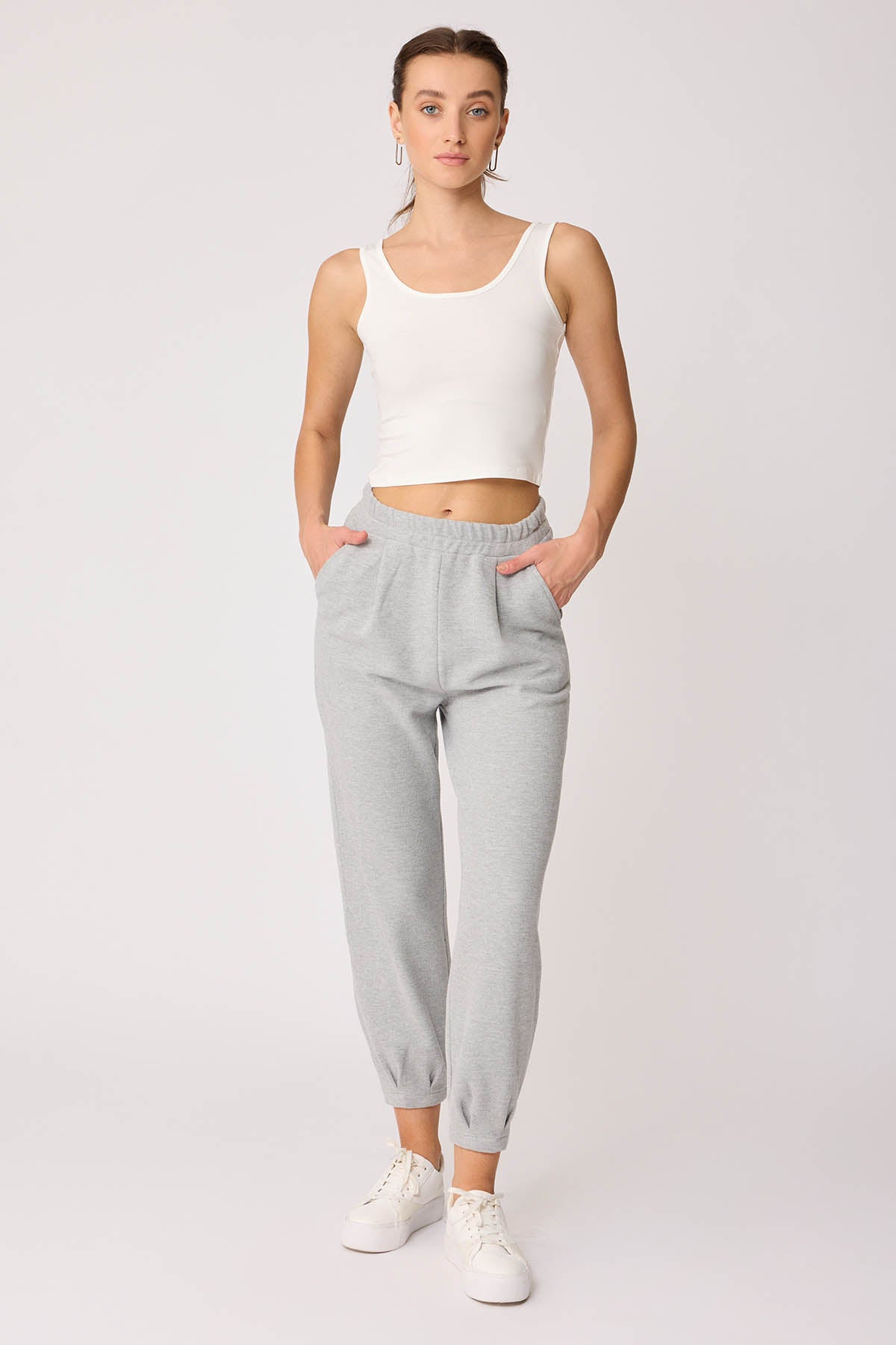 TRACKSUIT TROUSERS WITH PLEATED CUFFS & ELASTANE WAIST