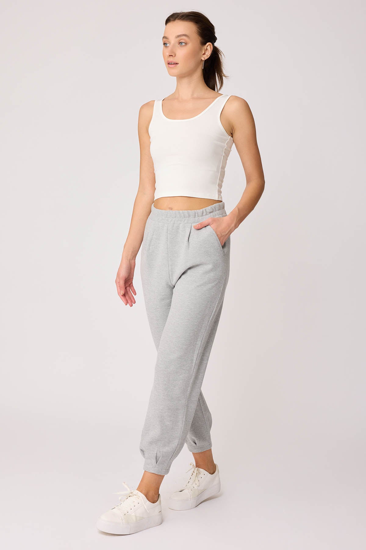TRACKSUIT TROUSERS WITH PLEATED CUFFS & ELASTANE WAIST