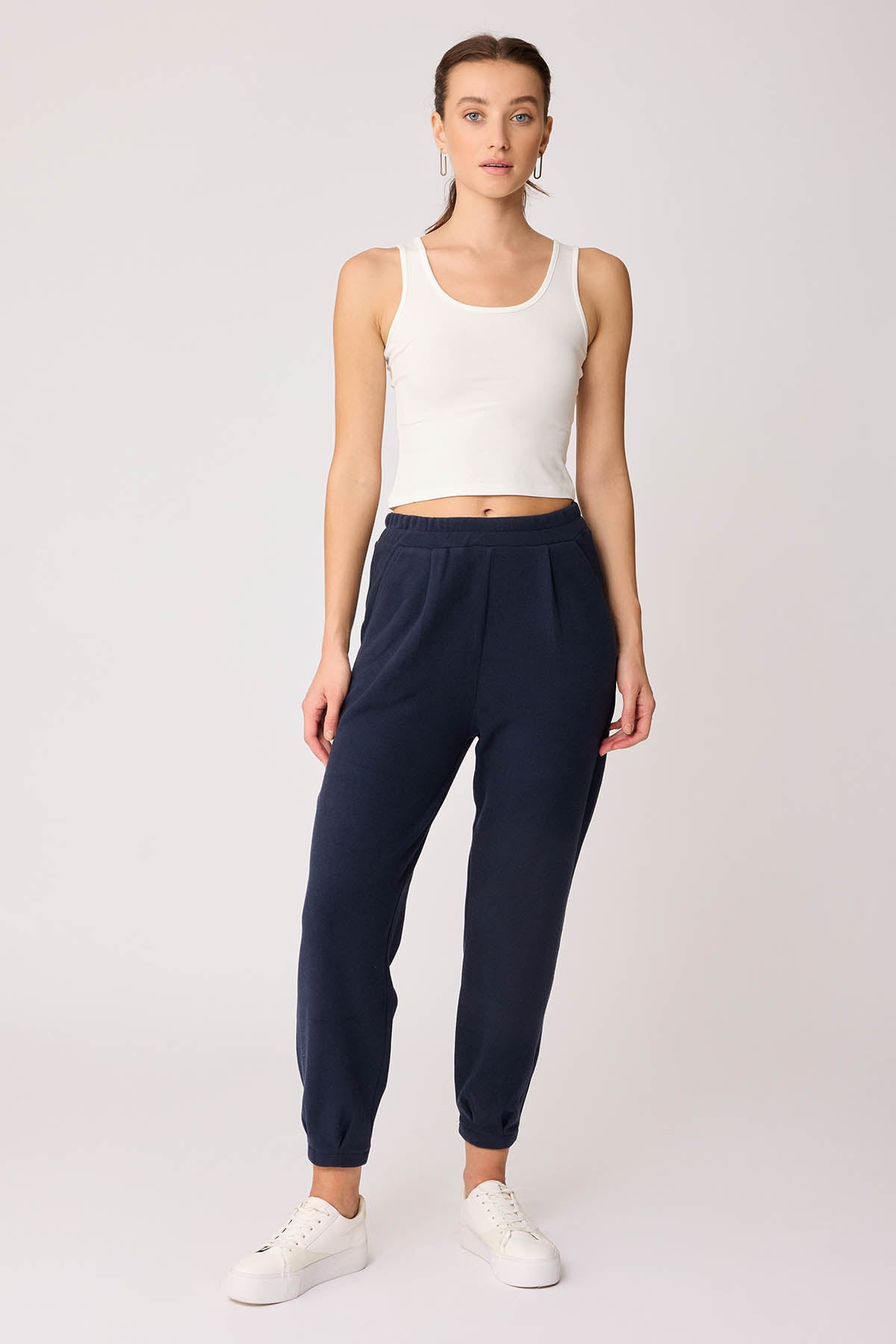 TRACKSUIT TROUSERS WITH PLEATED CUFFS & ELASTANE WAIST