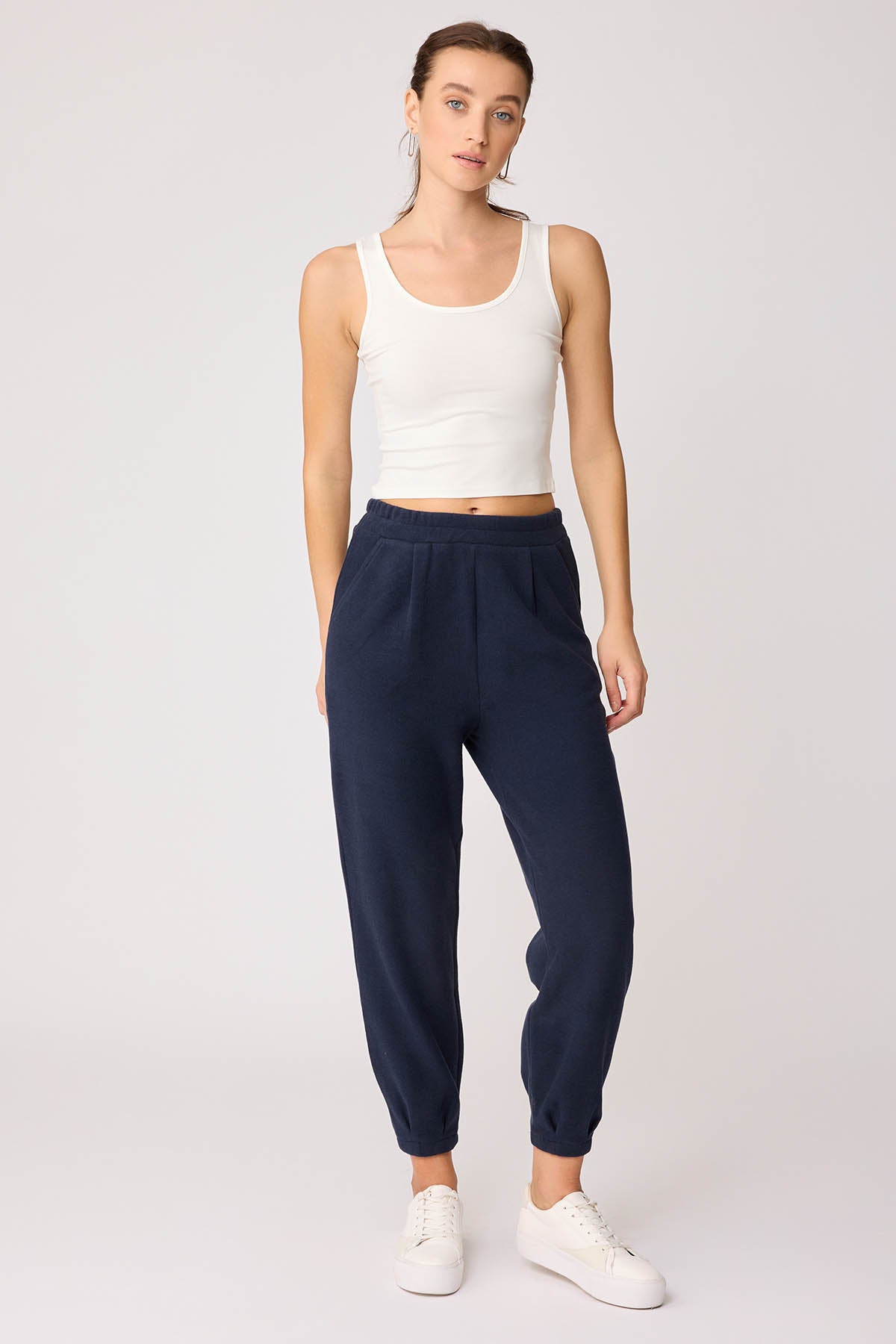 TRACKSUIT TROUSERS WITH PLEATED CUFFS & ELASTANE WAIST