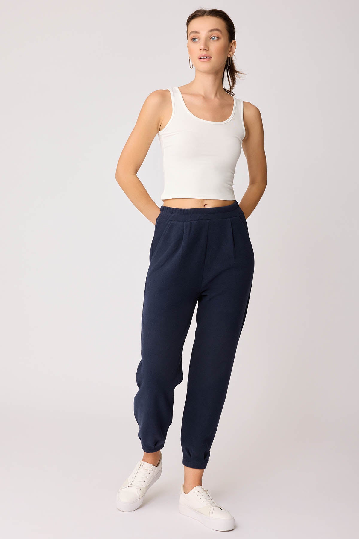 TRACKSUIT TROUSERS WITH PLEATED CUFFS & ELASTANE WAIST