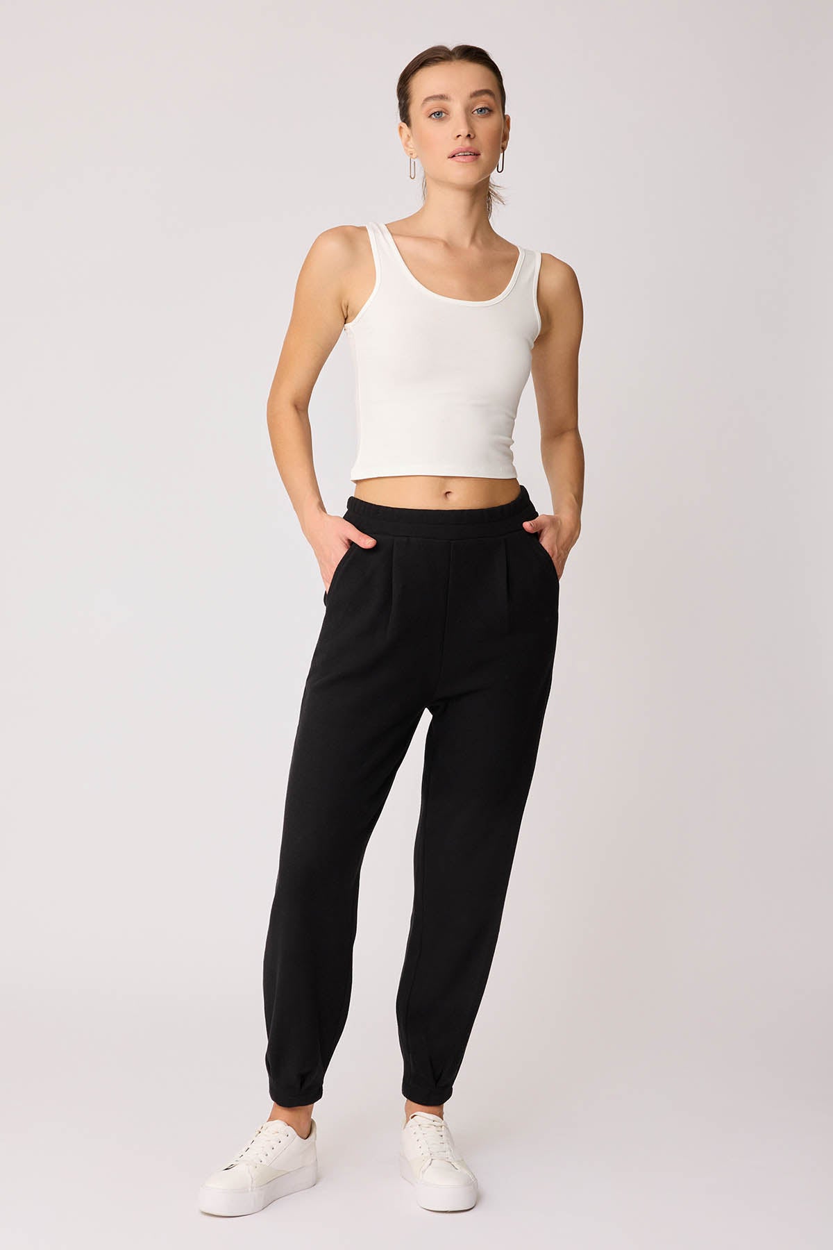 TRACKSUIT TROUSERS WITH PLEATED CUFFS & ELASTANE WAIST