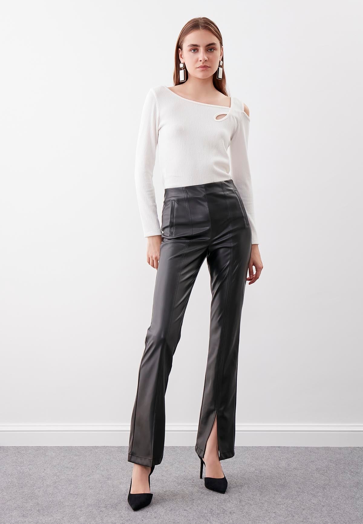 RIPPED LEATHER TROUSERS