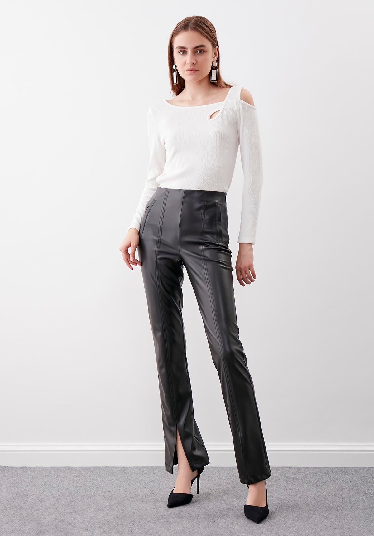 RIPPED LEATHER TROUSERS