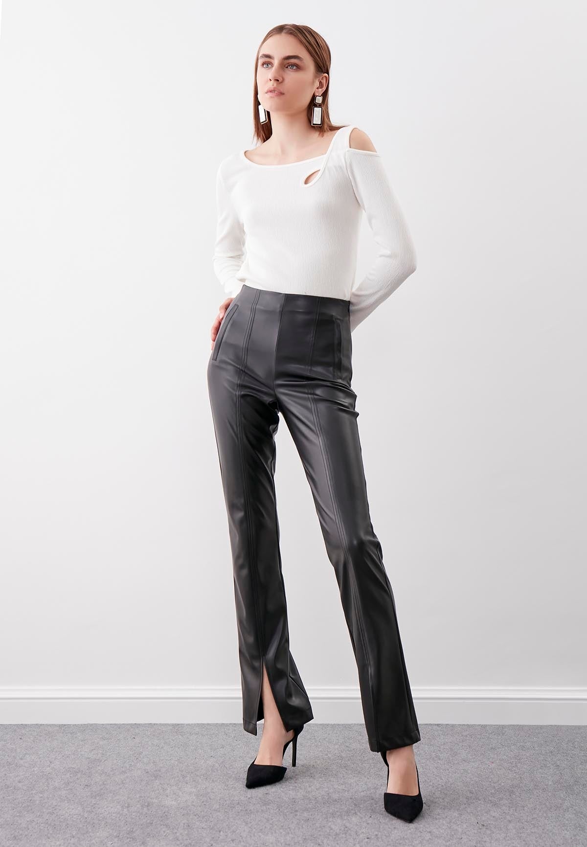 RIPPED LEATHER TROUSERS