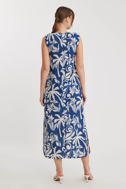 PALM PATTERN LONG DRESS WITH SPLIT