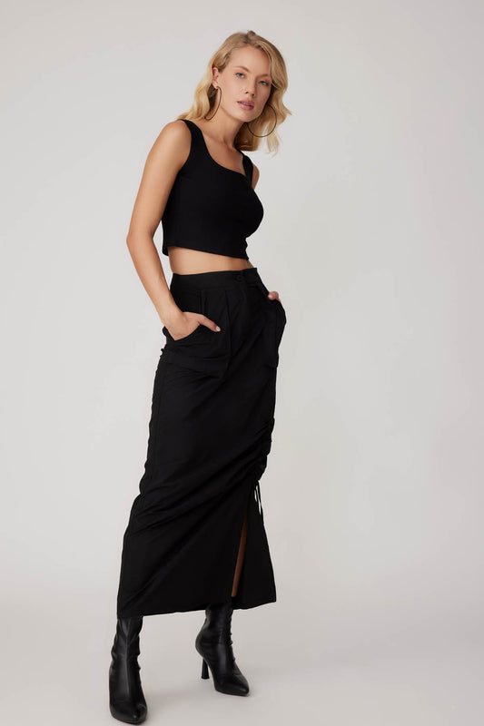 PARACHUTE FABRIC FRONT CURVED POCKET SKIRT