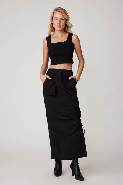 PARACHUTE FABRIC FRONT CURVED POCKET SKIRT