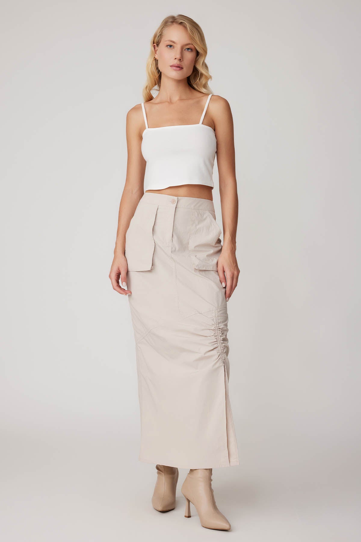PARACHUTE FABRIC FRONT CURVED POCKET SKIRT