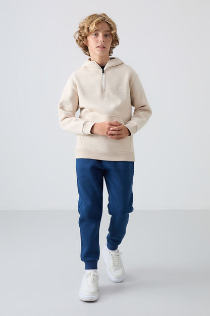 Cotton Thick Inner Fleece Soft Woven Standard Fit Embroidered Tracksuit Pants - 11224