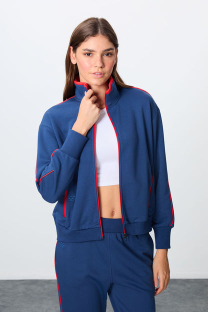Parliament Compact Cotton Thick Smooth Textured Stand Collar Oversize Fit Women's Tracksuit Set - 95340
