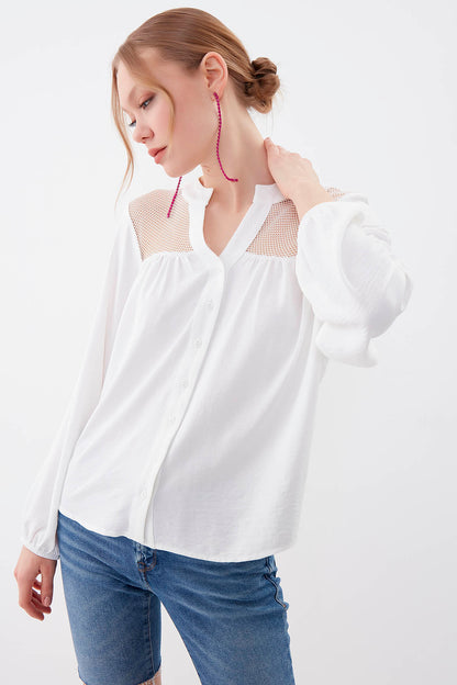 LONG SLEEVE BLOUSE WITH HONEYCOMB PATTERN