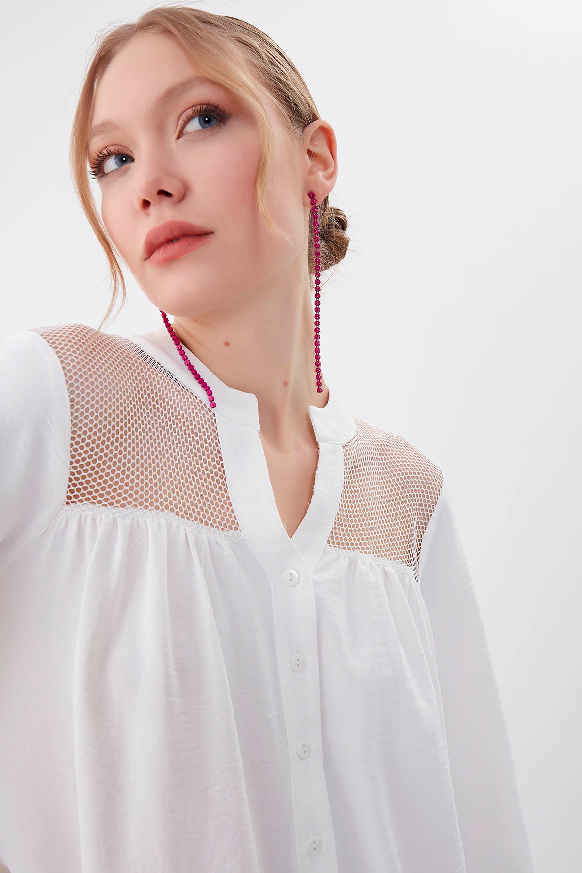 LONG SLEEVE BLOUSE WITH HONEYCOMB PATTERN