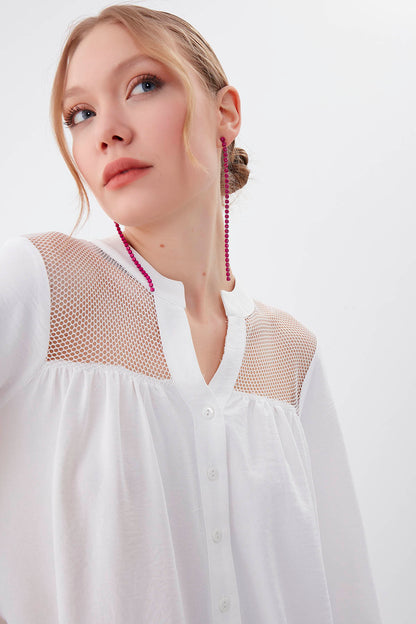 LONG SLEEVE BLOUSE WITH HONEYCOMB PATTERN