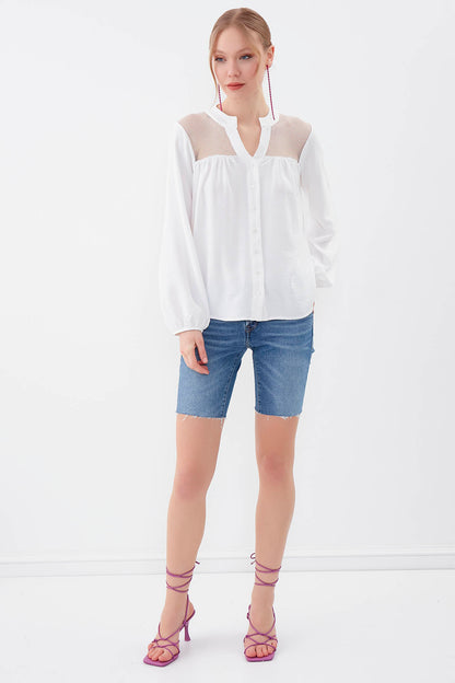LONG SLEEVE BLOUSE WITH HONEYCOMB PATTERN