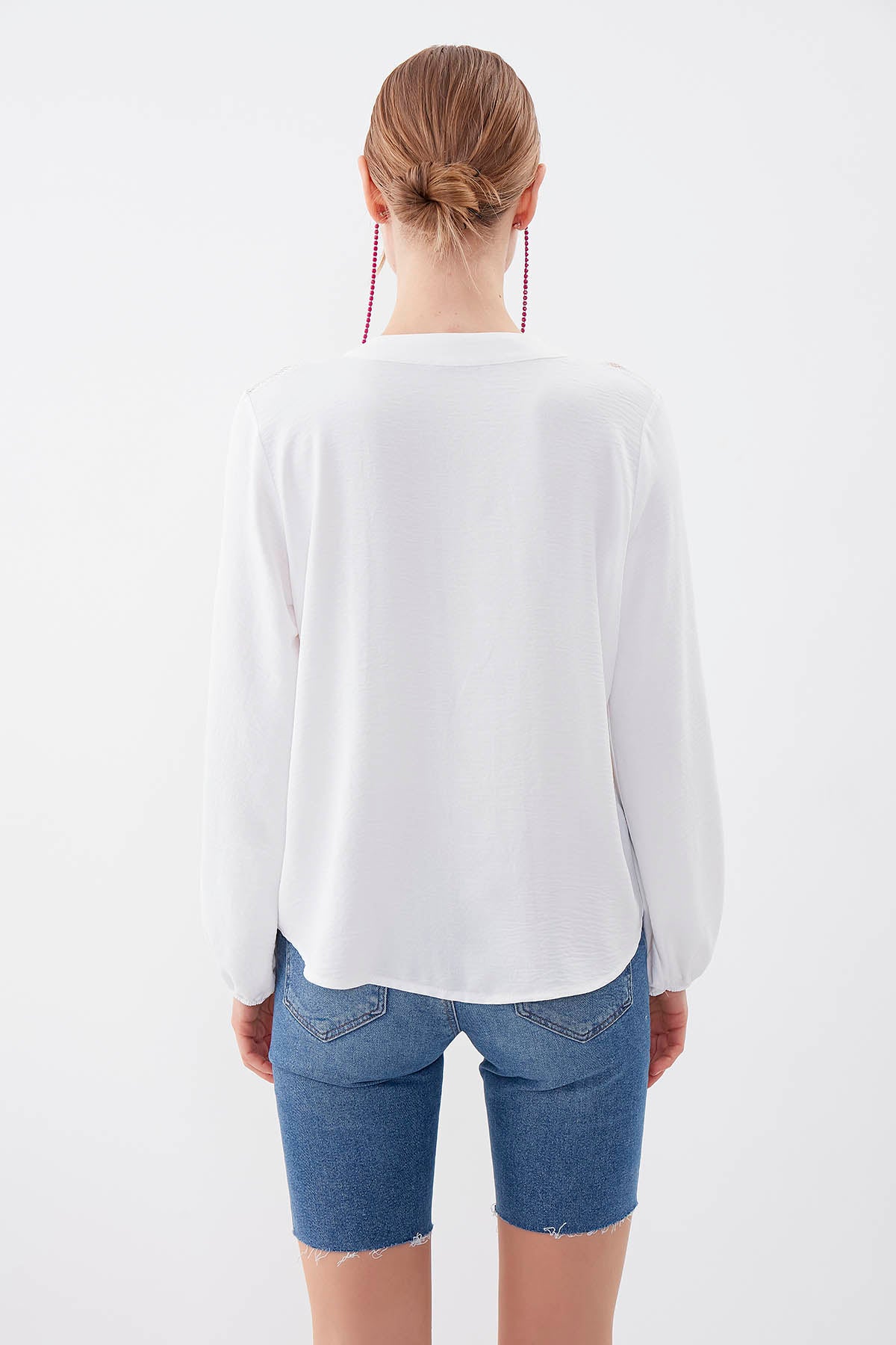 LONG SLEEVE BLOUSE WITH HONEYCOMB PATTERN