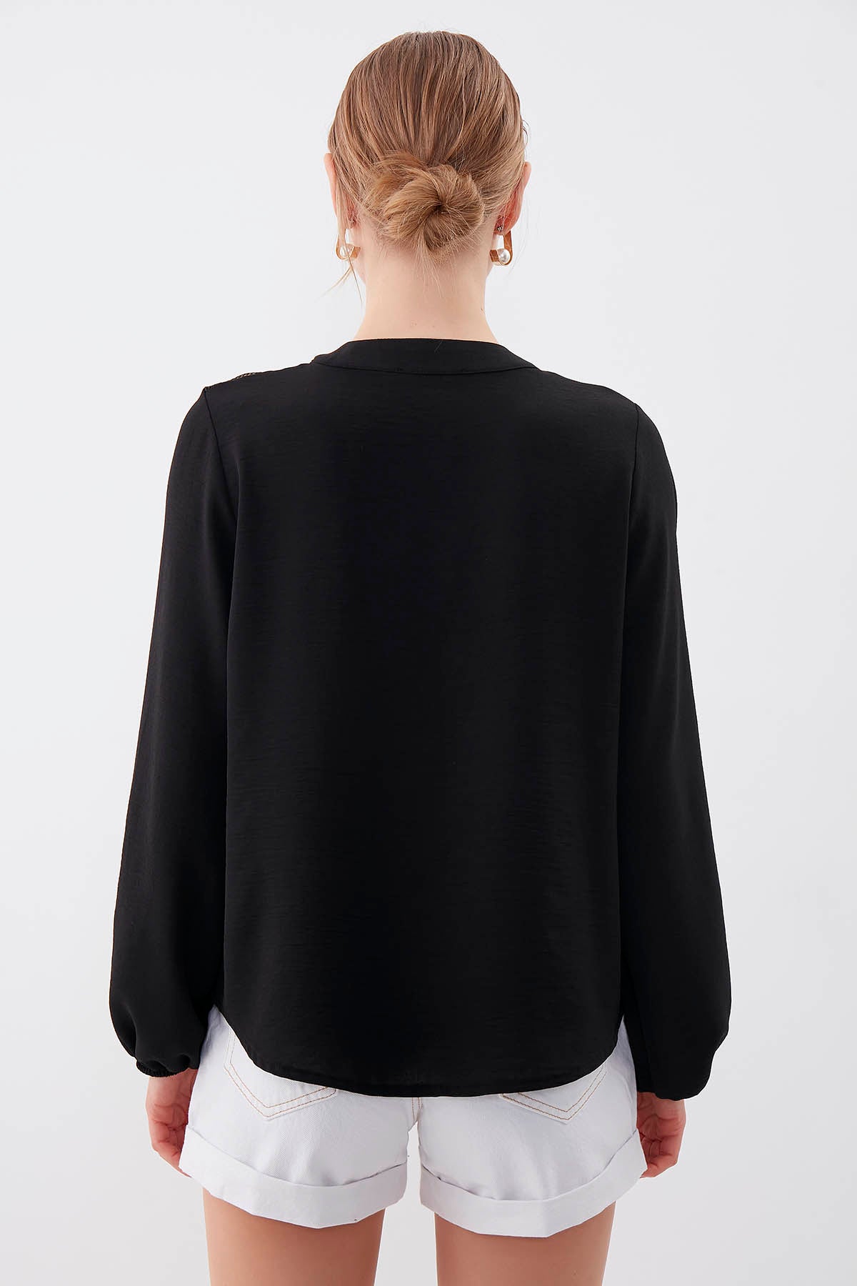 LONG SLEEVE BLOUSE WITH HONEYCOMB PATTERN